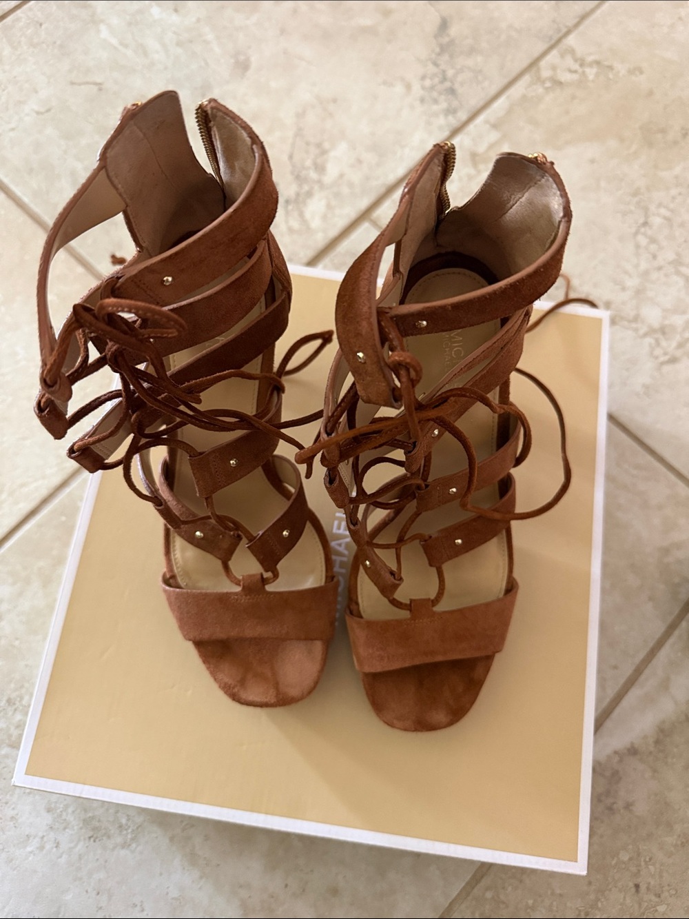 Michael Kors Brown Suede Lace-Up Gladiator Heels